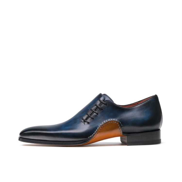 Height Increasing Navy Blue Leather Cobar Oxfords Shoes