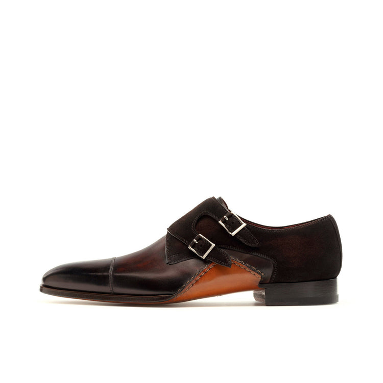 Height Increasing Brown Leather & Suede Bourke Monk Straps Shoes