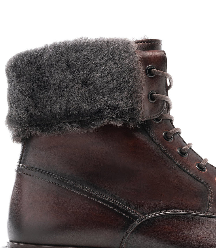 Height Increasing Brown Leather Avigon Chunky Derby Boots