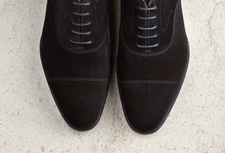 Height Increasing Black Suede Waltham Toe Cap Oxfords