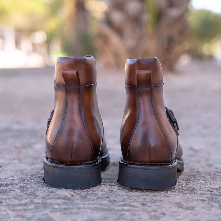 Height Increasing Tan Leather Headre Chunky Combat Boots