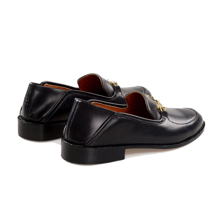 Height Increasing Black Leather Penela Horsebit Collapsible Loafer Slippers