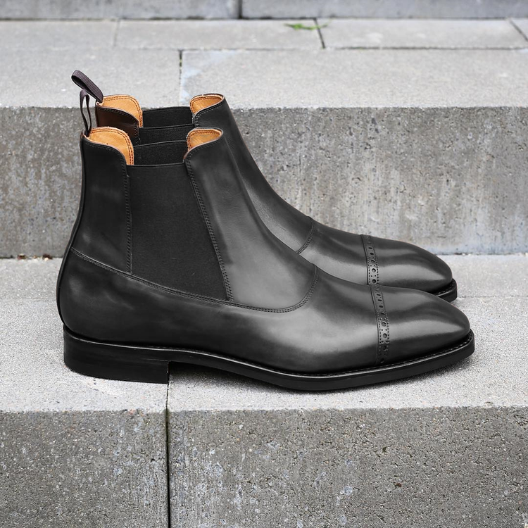 Height Increasing Black Leather Astorga Brogue Toecap Chelsea Boots