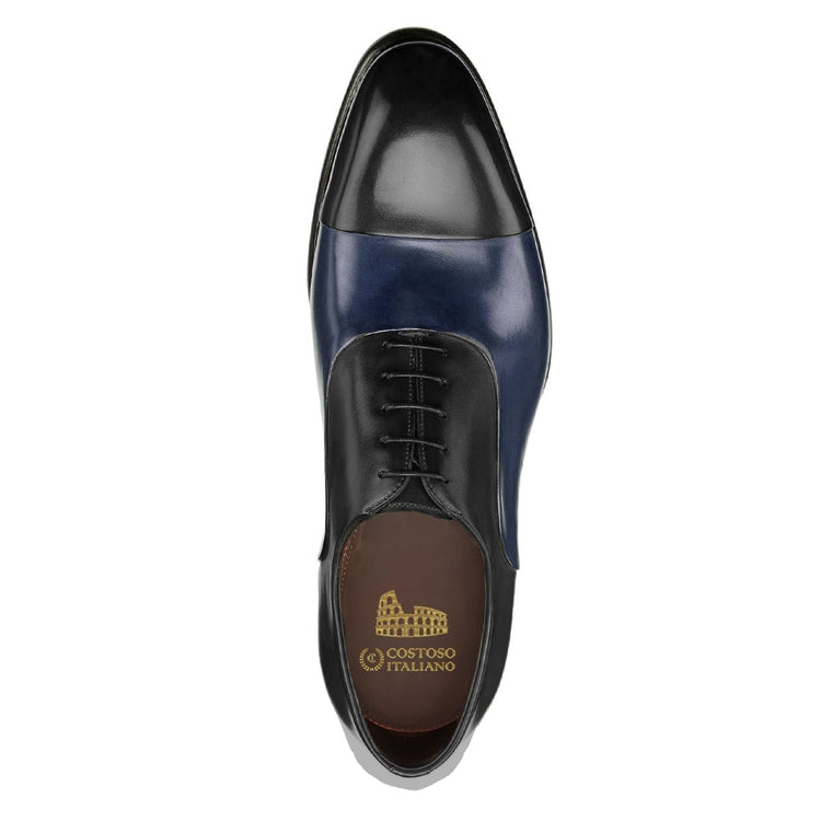 Height Increasing Black and Navy Blue Leather Woodford Balmoral Toe Cap Oxfords