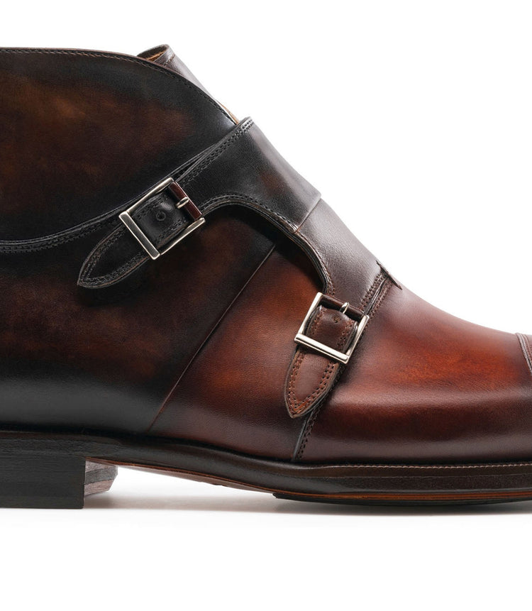 Flat Feet Shoes - Brown Leather Ortigas Monk Strap Boots with Arch Support