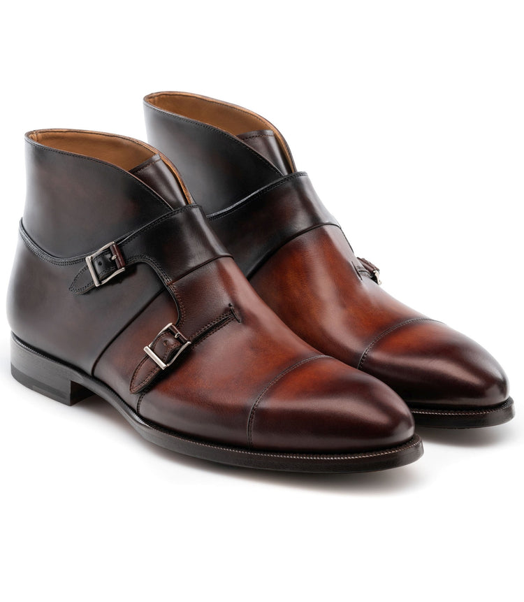 Flat Feet Shoes - Brown Leather Ortigas Monk Strap Boots with Arch Support