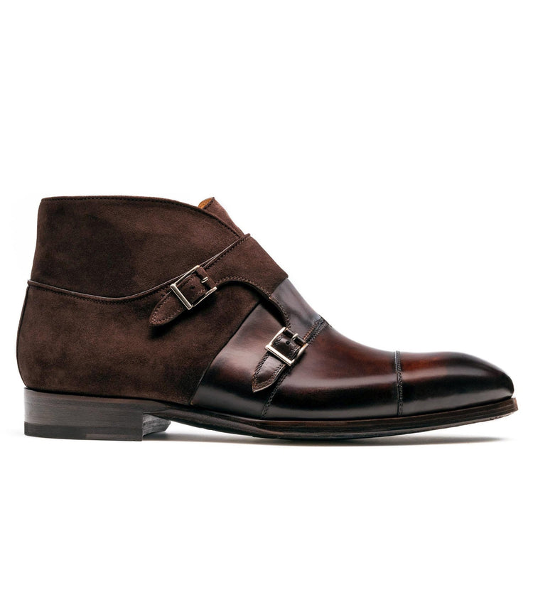 Flat Feet Shoes - Brown Leather Batasang Monk Strap Boots with Arch Support