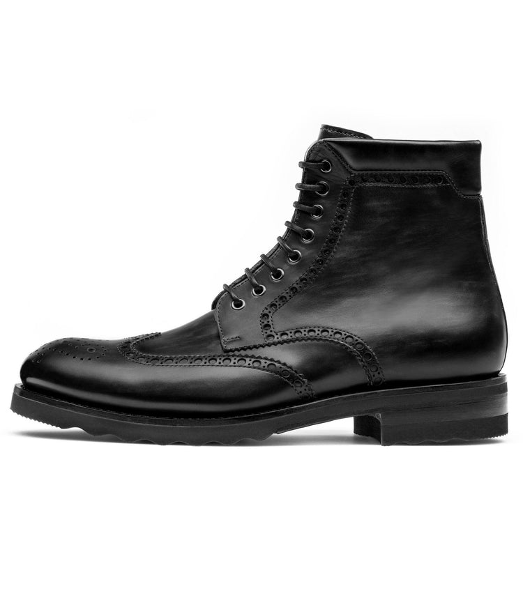 Flat Feet Shoes - Black Leather Rennes Chunky Derby Boots with Arch Support