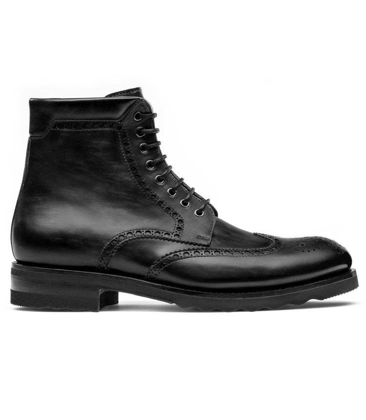 Flat Feet Shoes - Black Leather Rennes Chunky Derby Boots with Arch Support