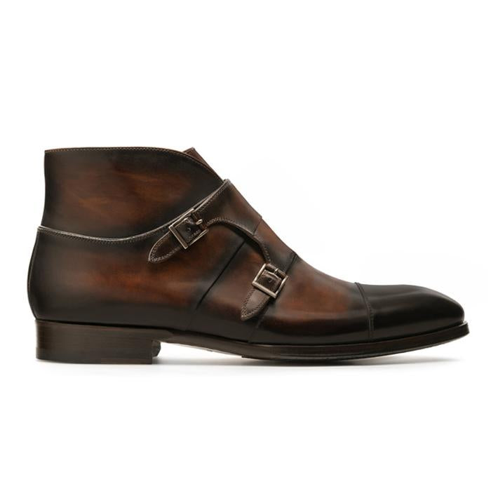 Flat Feet Shoes - Brown Leather Cosham Monk Strap Boots with Arch Support