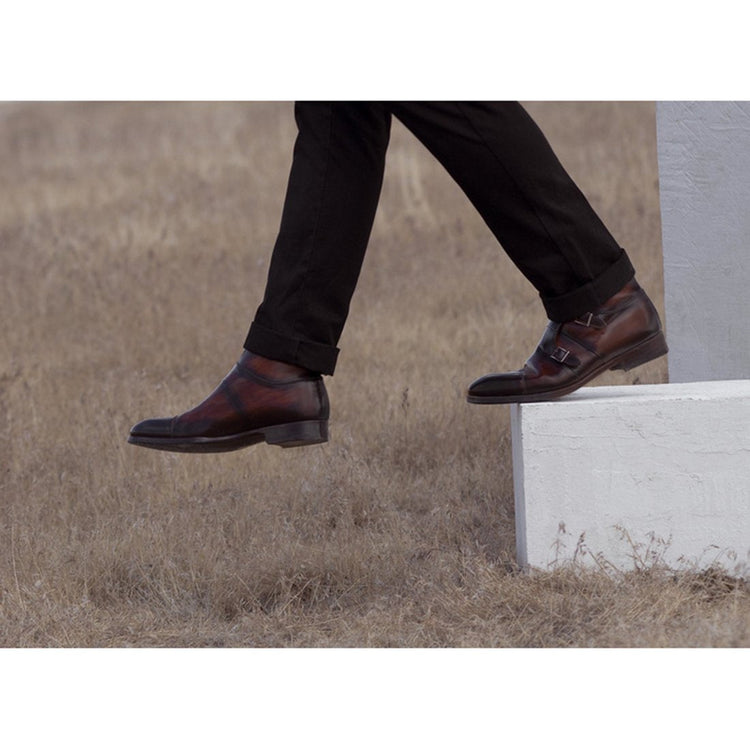 Flat Feet Shoes - Brown Leather Cosham Monk Strap Boots with Arch Support