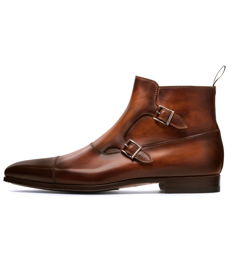 Flat Feet Shoes - Brown Leather Bordeaux Monk Strap Boots with Arch Support