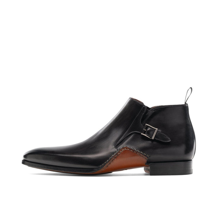 Flat Feet Shoes - Black Leather Forbes Single Monk Boot with Arch Support