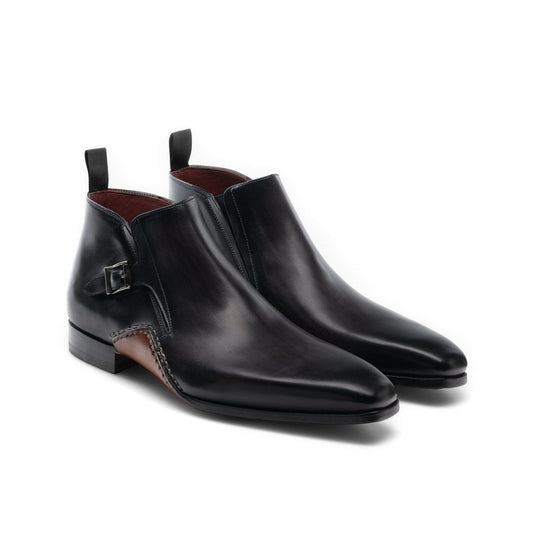 Flat Feet Shoes - Black Leather Forbes Single Monk Boot with Arch Support