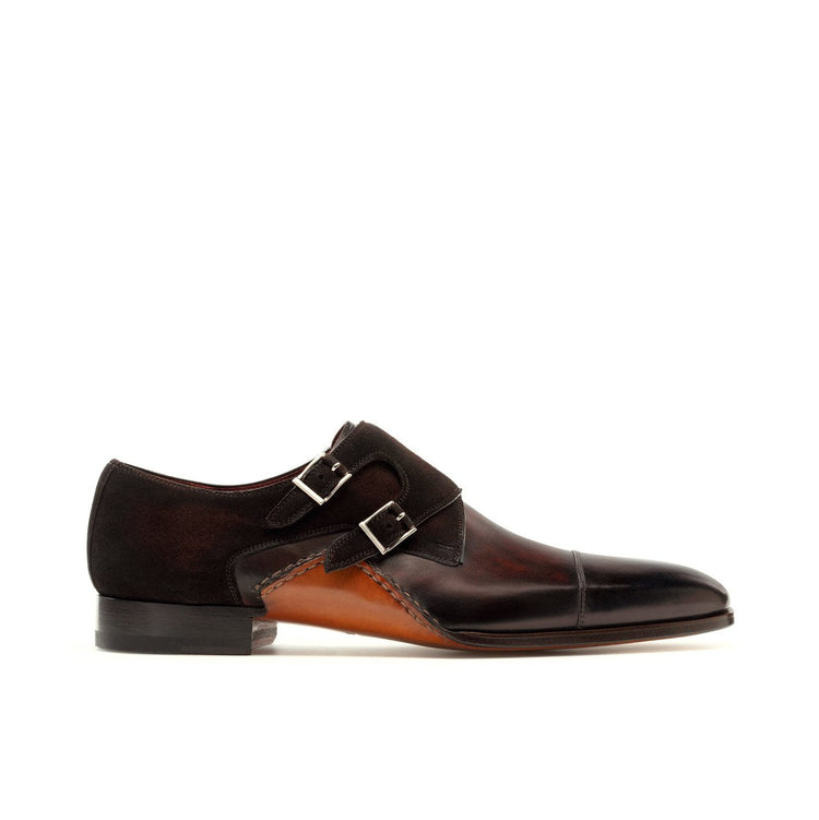 Flat Feet Shoes - Brown Leather & Suede Bourke Monk Straps Shoes with Arch Support