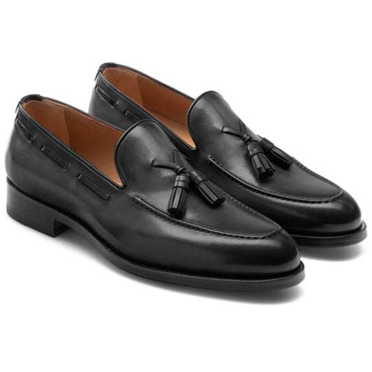 Height Increasing Black Leather Barbican Tassel Loafers - Formal Shoes
