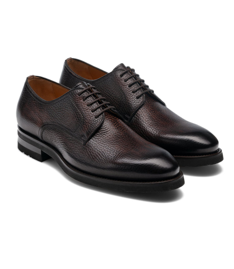 Flat Feet Shoes - Brown Leather Scripton Chunky Derby Shoes with Arch Support