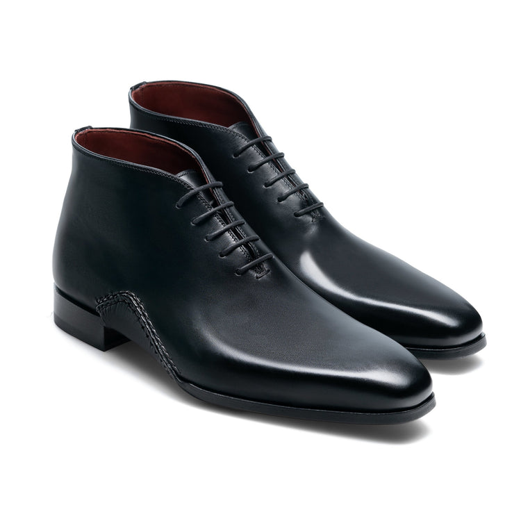 Flat Feet Shoes - Black Leather Forbes One Whole Cut Lace Up Boot with Arch Support
