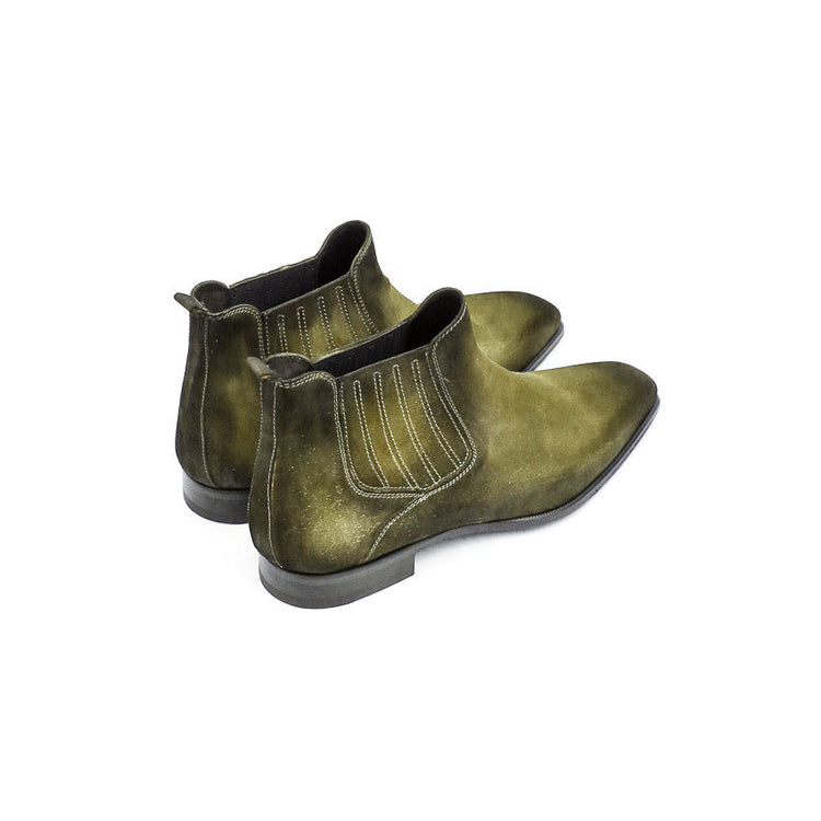 Height Increasing Goodyear Welted Cadaval Green Suede Chelsea Boot with Violin Leather Sole
