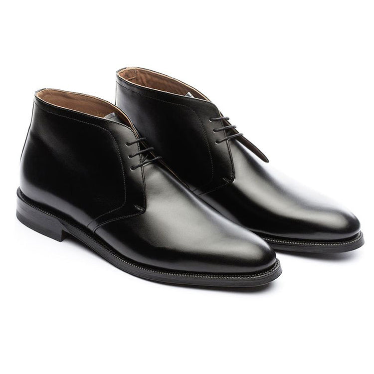 Height Increasing Black Leather Fylde Lace Up Chukka Boots