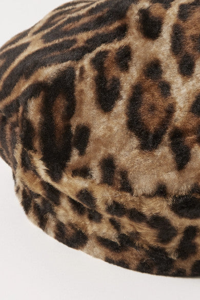 Leopard Print Shearling Beret