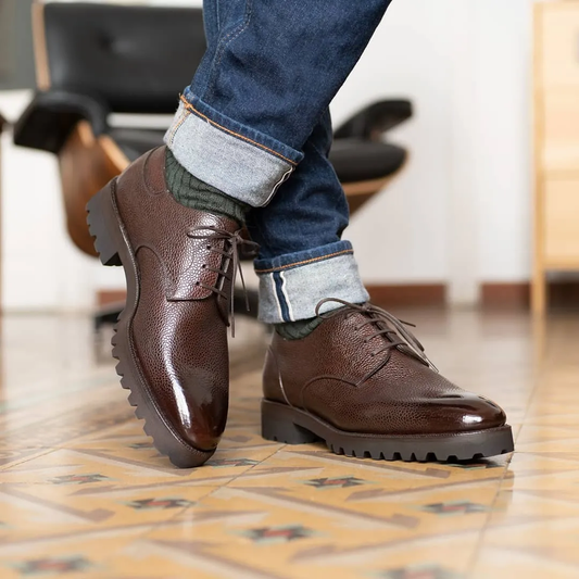 Brown Leather Alissa Chunky Derby Shoes - With Track Soles