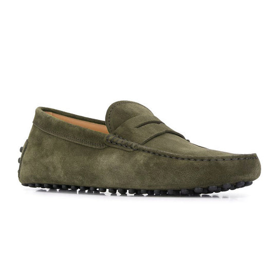 Height Increasing Green Suede Alcalde Penny Driving Loafers
