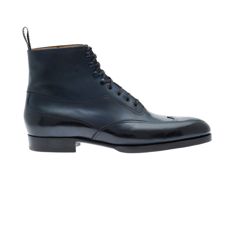 Height Increasing Navy Blue Leather Hendon Lace Up Boots