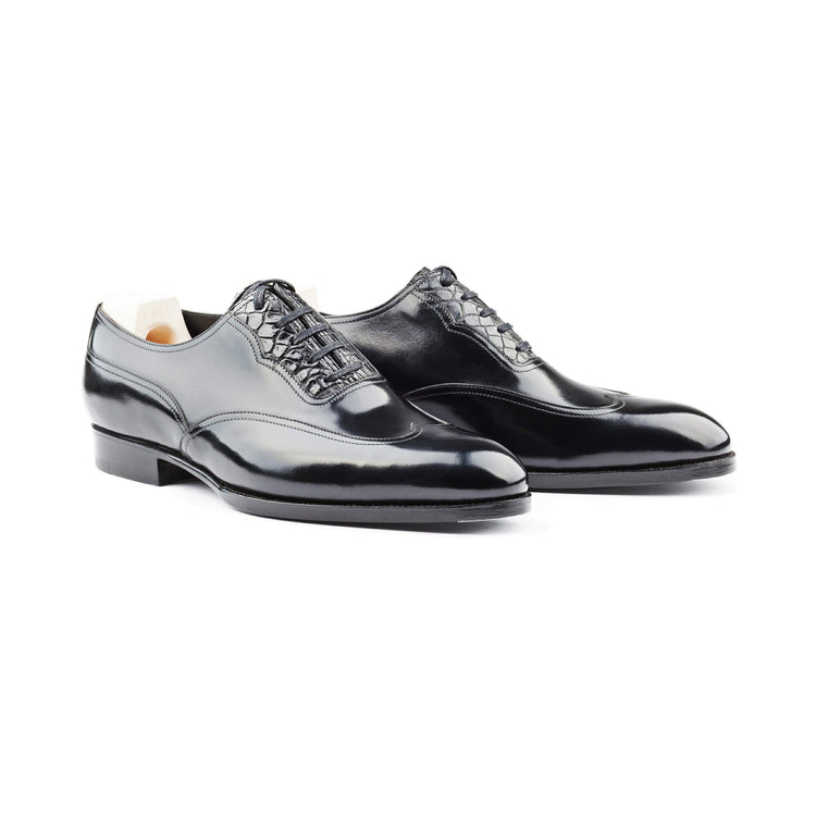 Flat Feet Shoes - Goodyear Welted Moncorvo Black Leather Croc Print Oxford With Violin Leather Sole with Arch Support