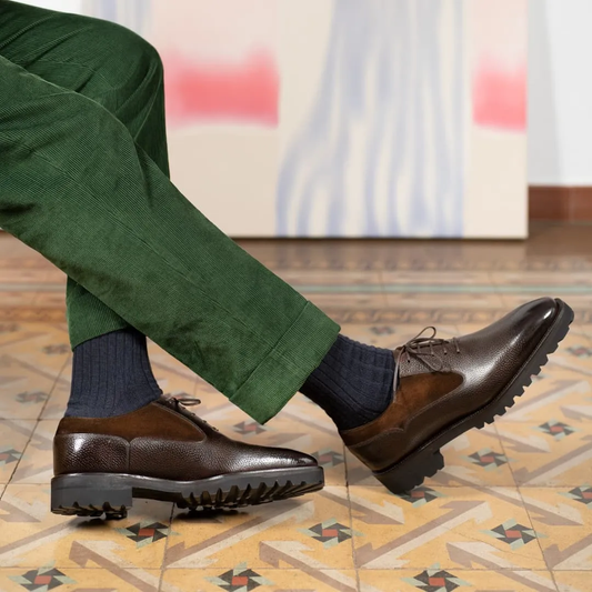 Brown Leather and Suede Menessa Chunky Oxford Shoes - With Track Soles