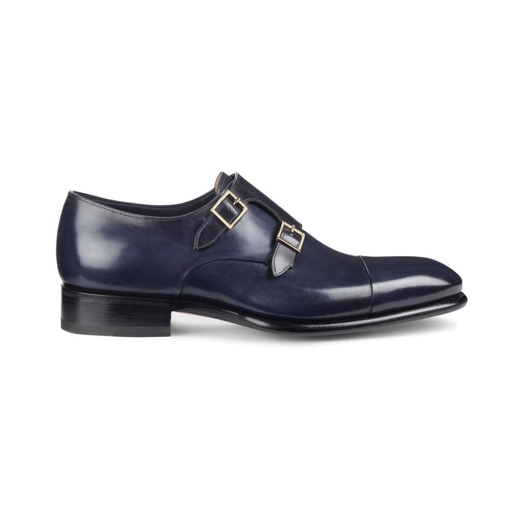 Height Increasing Navy Blue Leather Castle Monk Straps