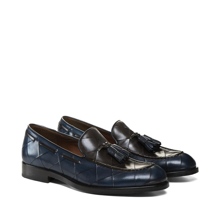 Flat Feet Shoes - Goodyear Welted Vouzela Navy Blue Quilted Leather Loafer With Violin Leather Sole with Arch Support