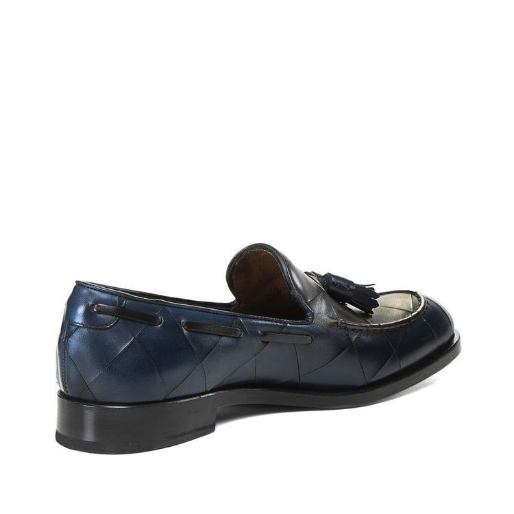 Flat Feet Shoes - Goodyear Welted Vouzela Navy Blue Quilted Leather Loafer With Violin Leather Sole with Arch Support