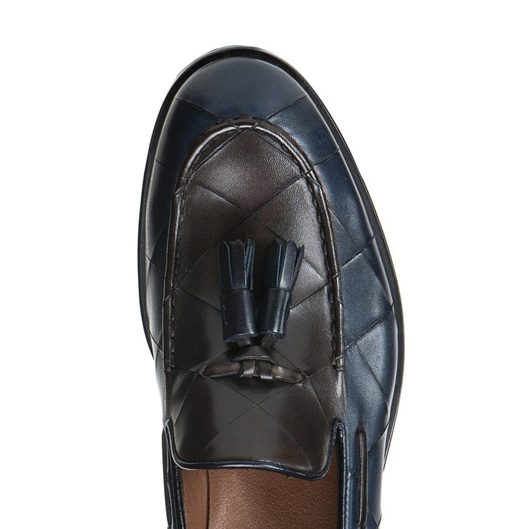 Flat Feet Shoes - Goodyear Welted Vouzela Navy Blue Quilted Leather Loafer With Violin Leather Sole with Arch Support