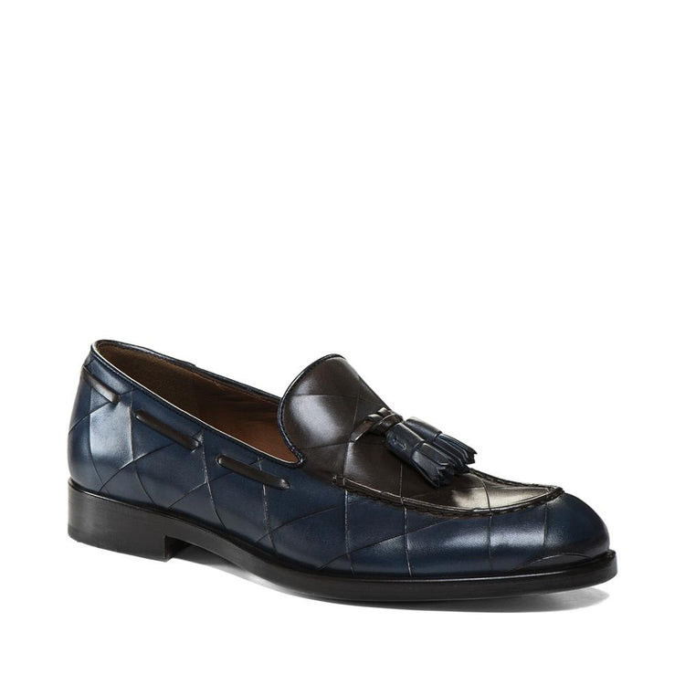 Flat Feet Shoes - Goodyear Welted Vouzela Navy Blue Quilted Leather Loafer With Violin Leather Sole with Arch Support