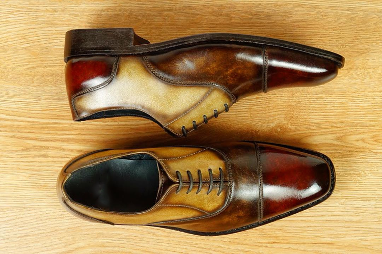 Height Increasing Burgundy Brown Leather and Matte Gold Leather Croglio Balmoral Oxfords - Formal Shoes