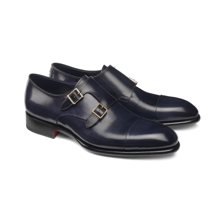 Height Increasing Navy Blue Leather Castle Monk Straps