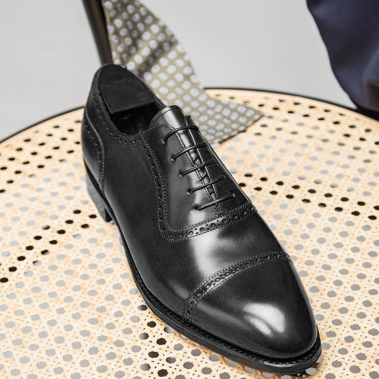 Black Leather Coimbra Brogue Toe Cap Oxfords - Formal Shoes