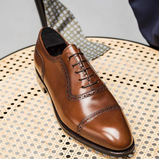 Height Increasing Tan Leather Coimbra Brogue Toe Cap Oxfords - Formal Shoes