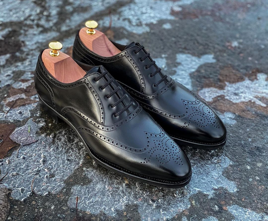 Black Leather Madeira Brogue Oxfords - Formal Shoes