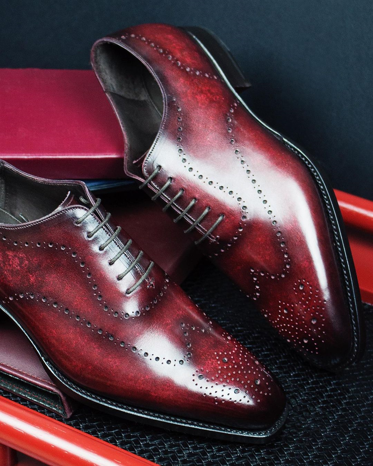 Burgundy Brown Leather Palmela Brogue Oxfords - Formal Shoes