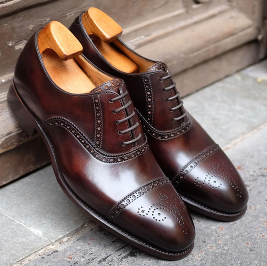 Height Increasing Brown Leather Alcacer Brogue Toecap Oxfords - Formal Shoes