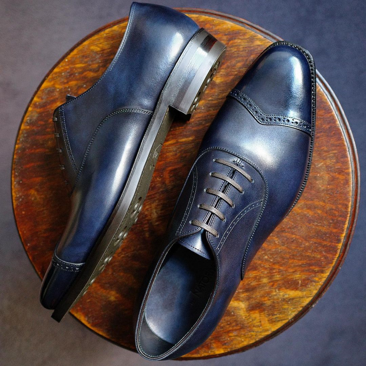 Navy Blue Leather Alcacer Brogue Toecap Oxfords - Formal Shoes