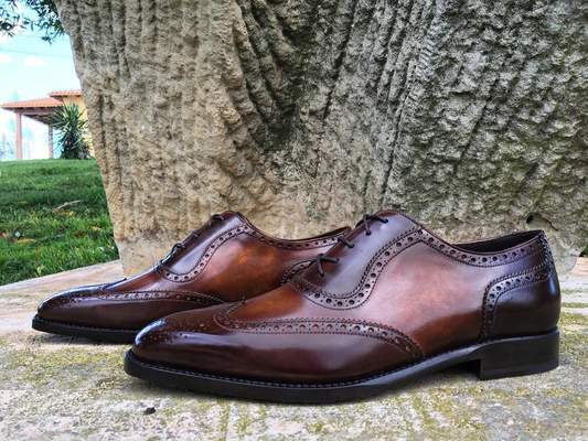 Height Increasing Brown Leather Montilla Brogue Oxfords - Formal Shoes