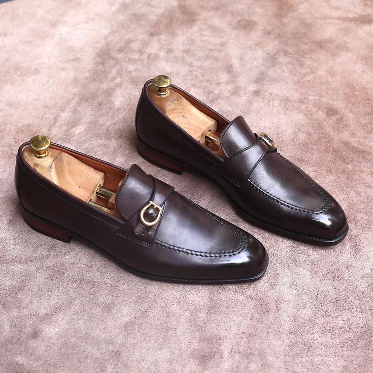 Brown Leather Benalla Slip On Buckle Loafers