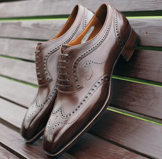 Brown Leather Hobart Brogue Wingtip Oxford Shoes