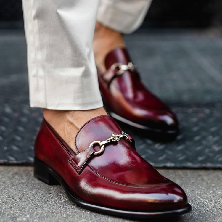 Burgundy Brown Leather Cuenca Horse Bit Loafers