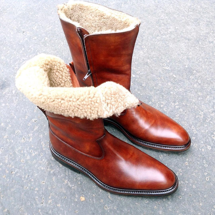 Height Increasing Tan Leather Bilbao Shearling Lined Slip On Boots