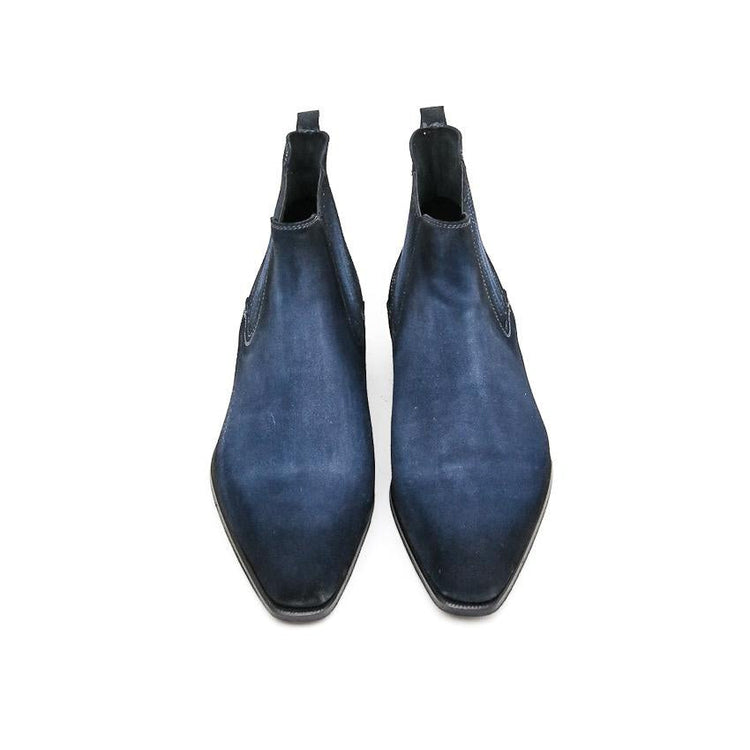 Flat Feet Shoes - Goodyear Welted Cadaval Denim Blue Suede Chelsea Boot with Violin Leather Sole with Arch Support