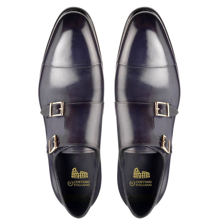 Height Increasing Navy Blue Leather Castle Monk Straps